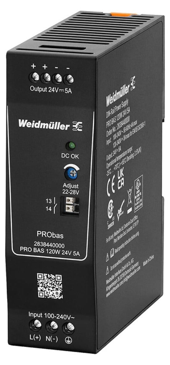 Weidmüller PRO BAS 120W Voeding 24V 5A 120 Watt Zwart met Statusindicator