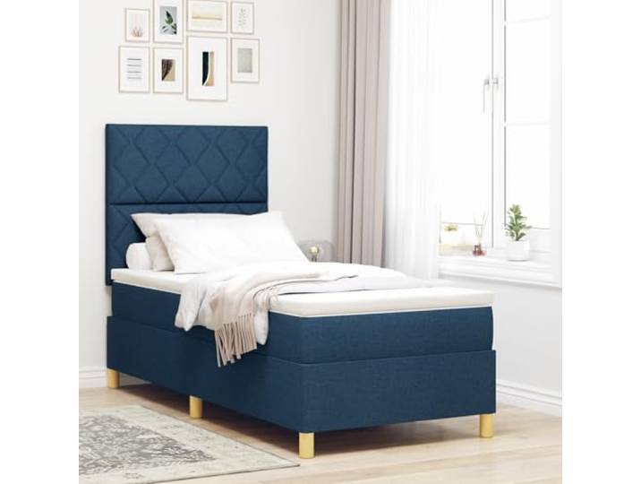 SKTQYQO Bett mit Box Spring Blau Hotel Bettgestell Multifunktionales Bett Geeignet für Hotel und Studien 90x200cm Stoff