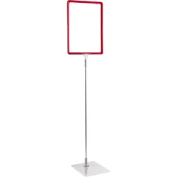 Plakatrahmen mit Standfuß und Halterung (Set) A5 Aluminiumstange verstellbar von 600 - 900 mm | rot | Standfläche: grau, Kunststoff