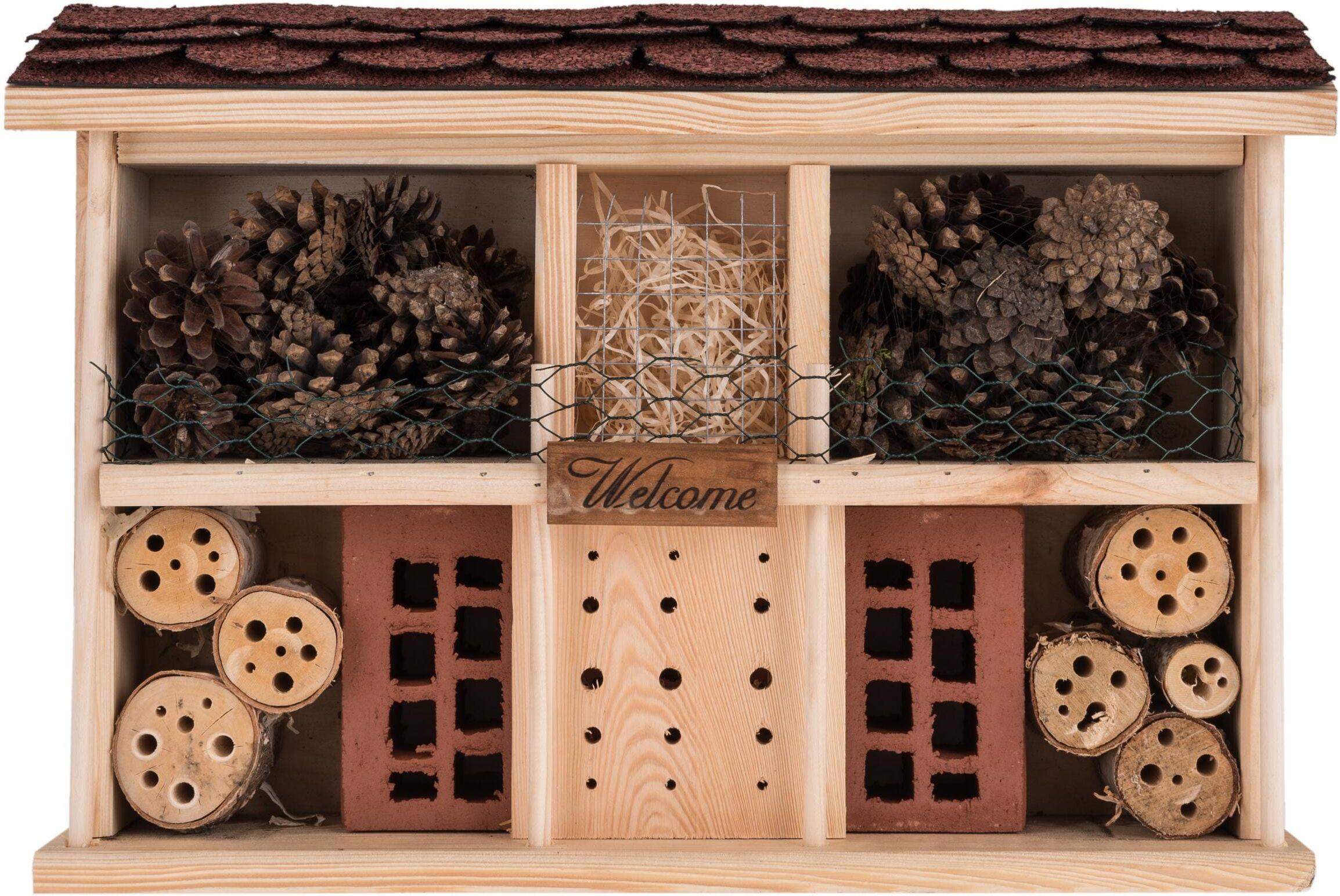 Insektenhotel "Eric Insektenhotel Landsi", braun (bunt), B:44,5cm H:32cm T:12,5cm, Insektenhotels, Insektenhotel, Holzart: Kiefer (Polen) bunt Einheitsgröße