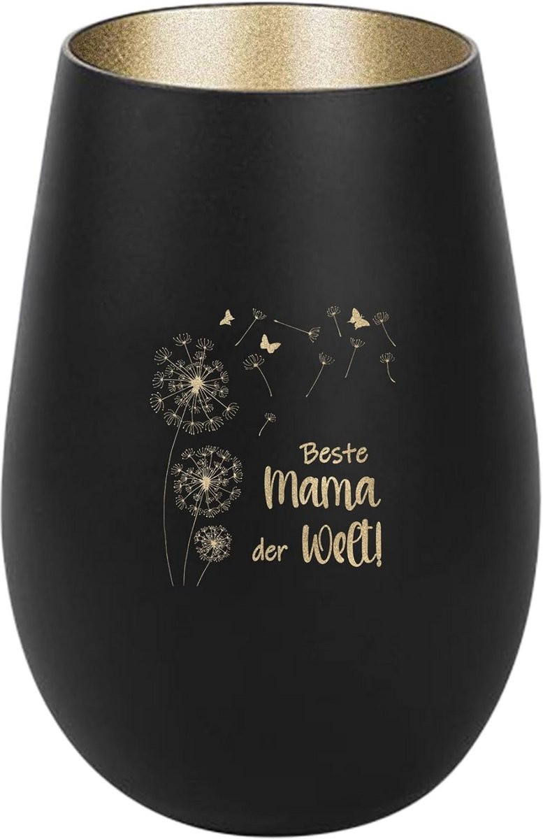 Glazen Tealight Holder Best Mama der Welt met Gravure - Zwart en Goud - Moderne Tafeldecoratie
