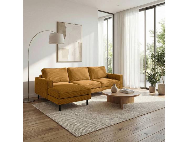 Livetastic Ecksofa, Senfgelb, Metall, 3-Sitzer, L-Form, 238x166 cm, Stoffauswahl, Bettkasten erhältlich, Rücken echt, Hocker Bettfunktion erhältlich, Wohnzimmer, Sofas & Couches, Wohnlandschaften, Ecksofas