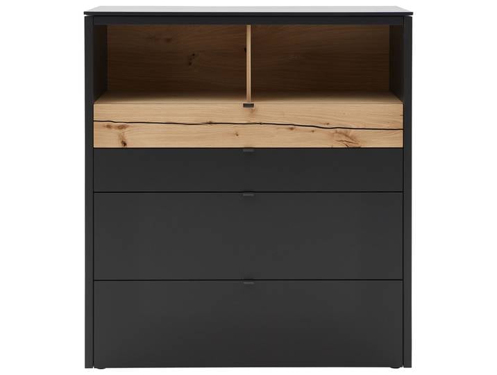 Highboard GAME 127 x 140 cm Lack anthrazit /Absetzung Balkeneiche