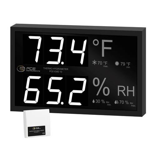 PCE Instruments PCE-EMD 10 Thermo Hygrometer 32,0..122,0°F|0,0..99,9% r.F.|Großanzeige|Anschluss bis 4 ext. Sensoren