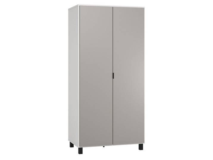 Drehtürenschrank, Weiß/Grau, 195x93x57 cm, Holzwerkstoff, 2-Türig & Soft Close, Modern