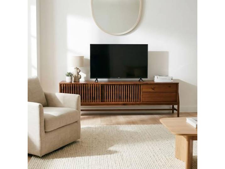 IDIMEX Lowboard Adamo 180 cm aus Massivholz, Kastanie Finish - TV Kommode mit Lamellenschiebetüren, TV Lowboard für Wohnzimmer, Sideboard mit 2 Schubladen, Wohnzimmer TV Schrank
