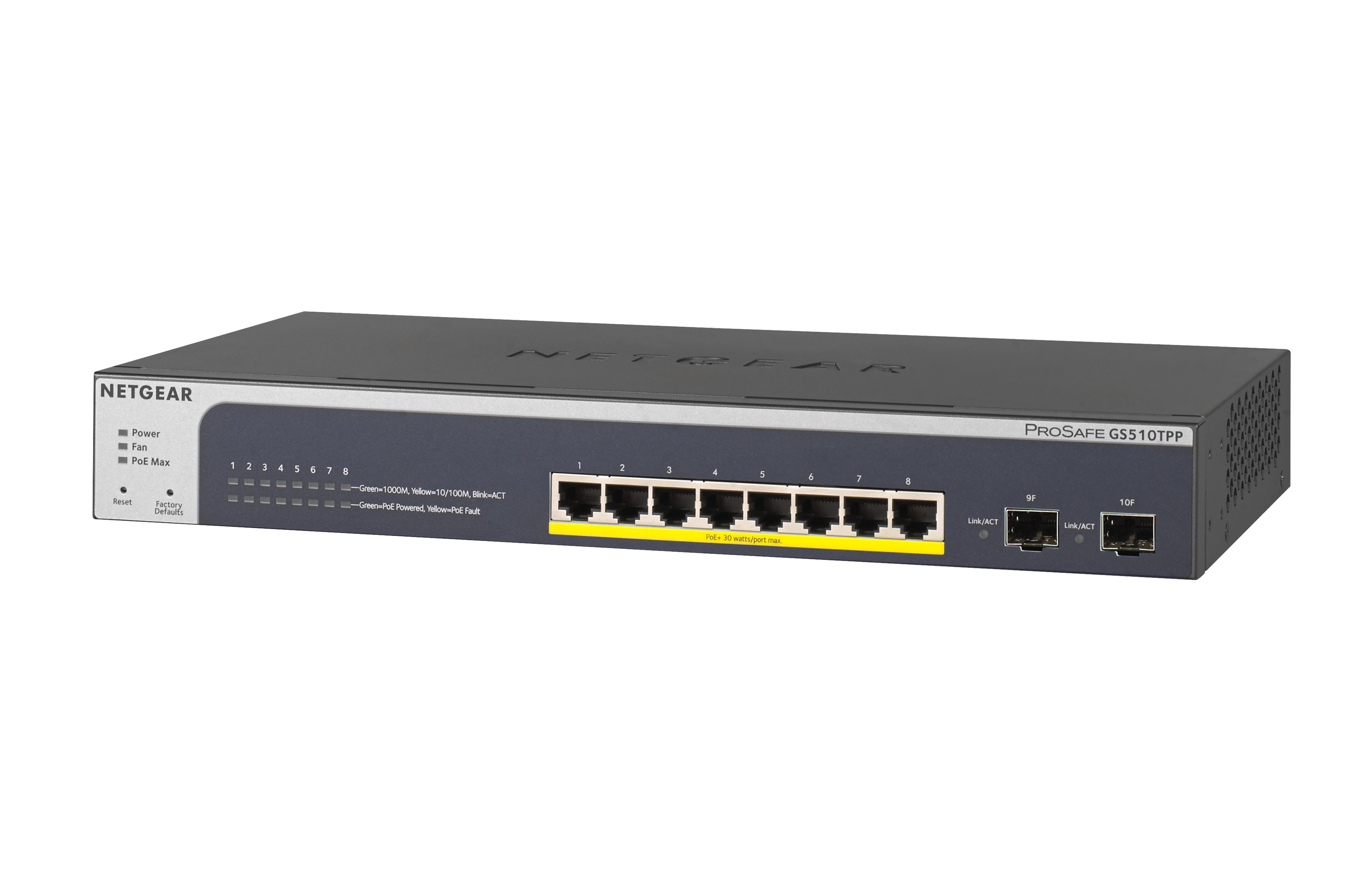NETGEAR GS510TPP, Managed, L2/L3/L4, Gigabit Ethernet (10/100/1000), Vollduplex, Power over Ethernet (PoE), Rack-Einbau