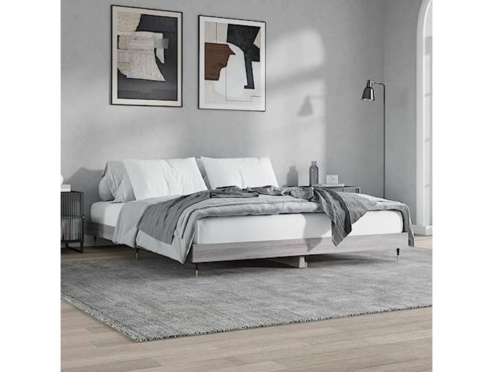 RJPLMFV Bettgestell, 120 x 200 cm, Grau, Holz Lattenrost inklusive, Füße aus robustem Metall, langlebig, für Schlafzimmer