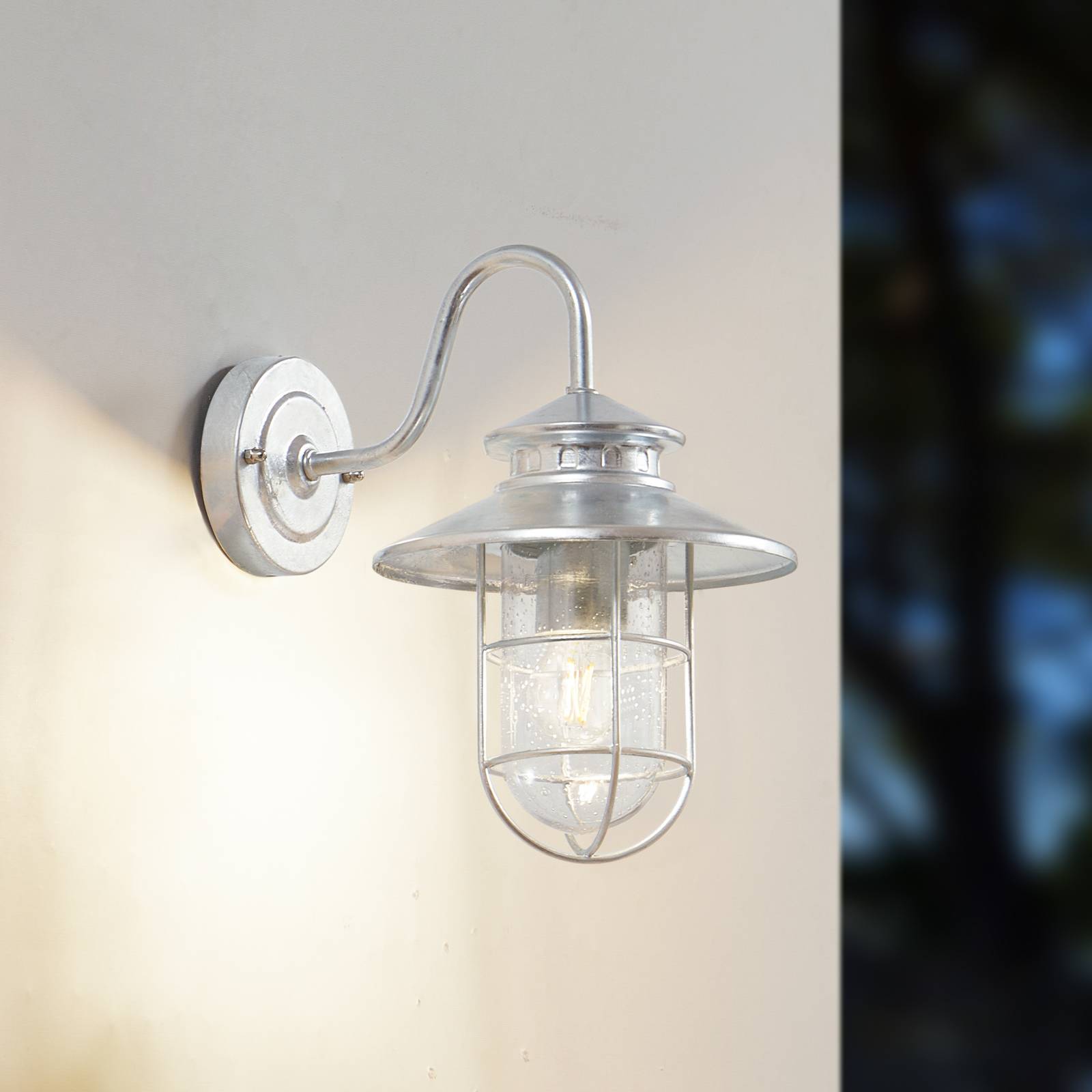 Außenwandleuchte Naleta Lindby, dimmbar, alu / grau / zink, Metall, Industrielles Design, Wandleuchte außen