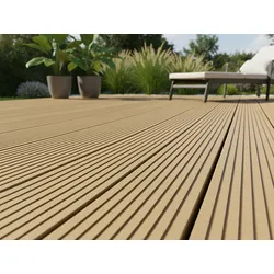 KAHRS WPC Terrassendielen, 20x140 mm, Massiv, Teak, Grob/Strukturiert