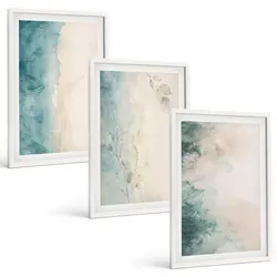 BILDER SET 3er Set - 40x60 cm Weißer Rahmen - Minimalismus auf Aquarellleinwand