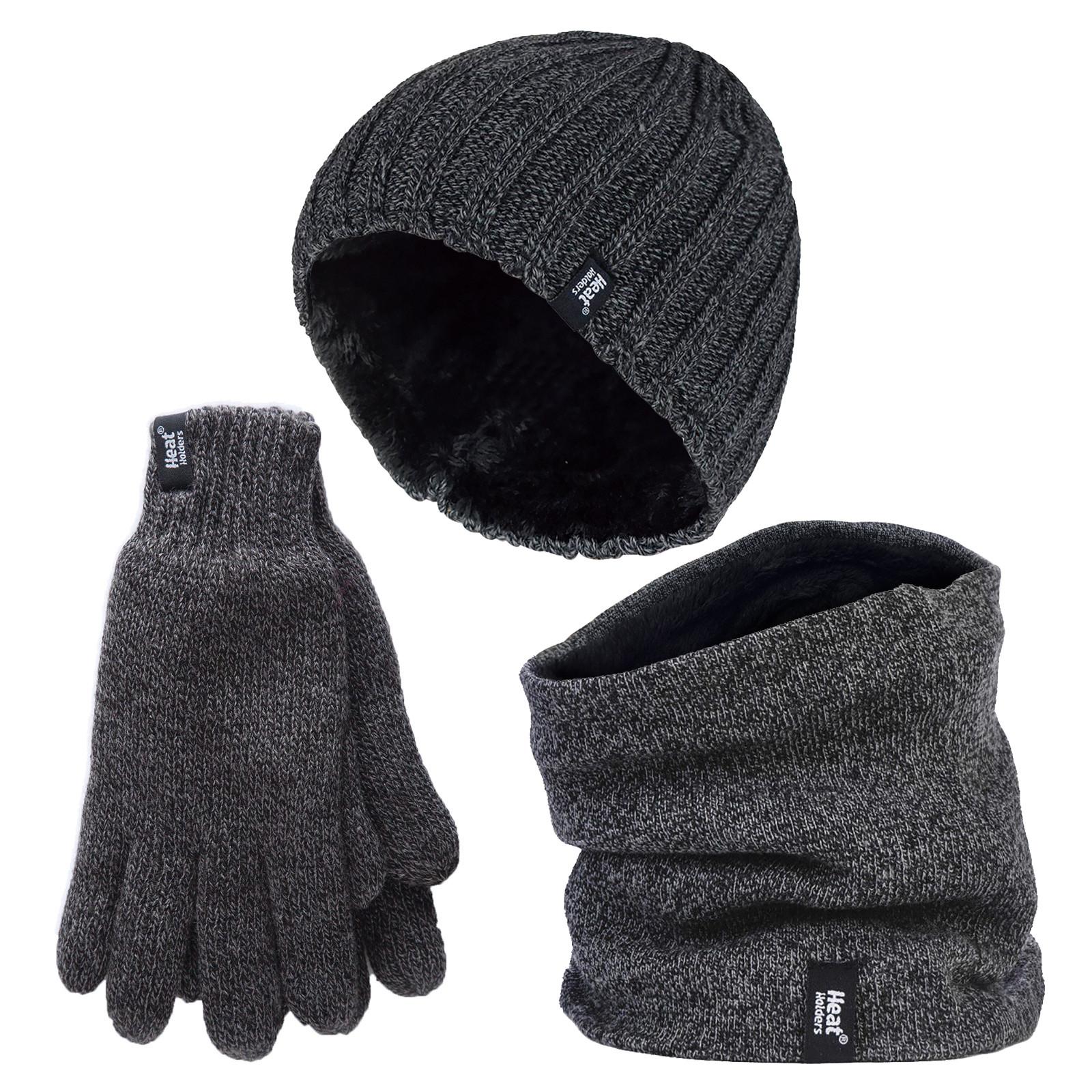 Herren Mütze, Halswärmer & Handschuhe Set | Wärmehalter | Winter gestricktes warmes Accessoires Set - Grau
