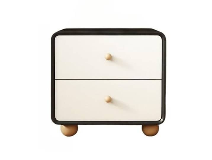 xiuling4568 Weißer Nachttisch aus Massivholz mit 2 Schubladen, Mid-Century Stil, Kleiner Nachttischs aus Holz, Beistelltisch fürs Schlafzimmer(Black)