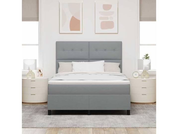 KTHLBRH Bett hellgrau 140 x 200 cm Stoff Integrierter Behälter, gepolstertes Kopfteil, Gestell aus Massivholz