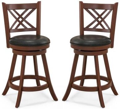 Costway 360° Swivel Upholstered Barstools Set of 2 with Back and Footrest-24 inches