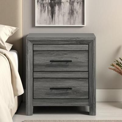 ZWYO HOSIMU "23.62""L Wood Nightstand with 2 Drawers, Black Handle Pulls, Modern Design, and Partial Assembly Required"
