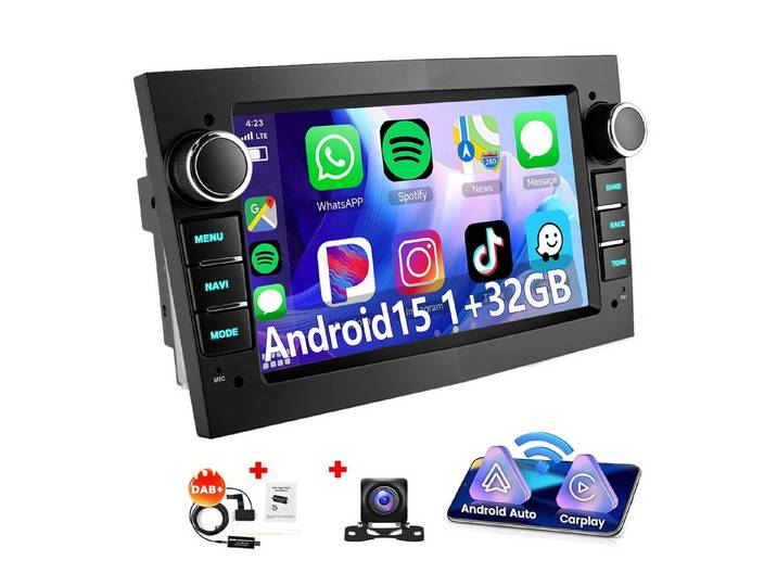 ESSGOO DAB+ Android 15 Für Opel Corsa C D Astra G H Meriva Zafira A B Vectra Autoradio (RDS, 4+64GB(optional), DAB (optional), FM, DAB+ (optional), 7 Carplay Android Auto DAB (optional),GPS Navi RDS 4+64GB WIFI)