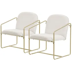 ML-Design – Relaxsessel 2er Set – Beige Stoff | goldenes Stahlgestell, Armlehne & Rückenlehne, gepolstert