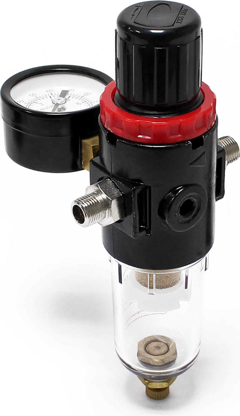 Wiltec luchtfilter met waterafscheider en drukregelaar tot 7 bar inclusief adapters voor airbrush compressor