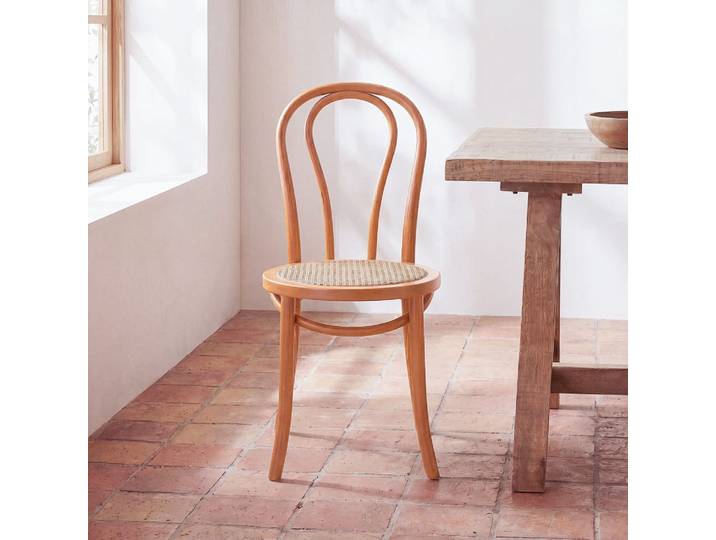 Bistro-Stuhl aus massivem Buchenholz und Rattan