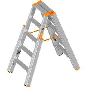 Layher Stehleiter Topic 1062, beidseitig begehbar, Treppenleiter aus Aluminium, bis 150kg, mit 2 x 5 Stufen