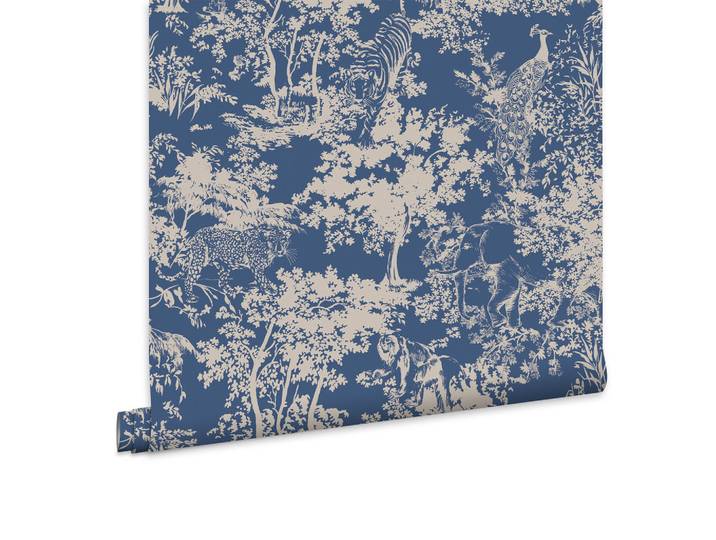 Joules Vliestapete Tier wald 1000x52cm, Blau, Papier, Kunststoff, Baum/Pflanze/Natur, Tiere, Rechteckig, 52x1000 cm, Tapeten & Wandverkleidungen, Vliestapeten