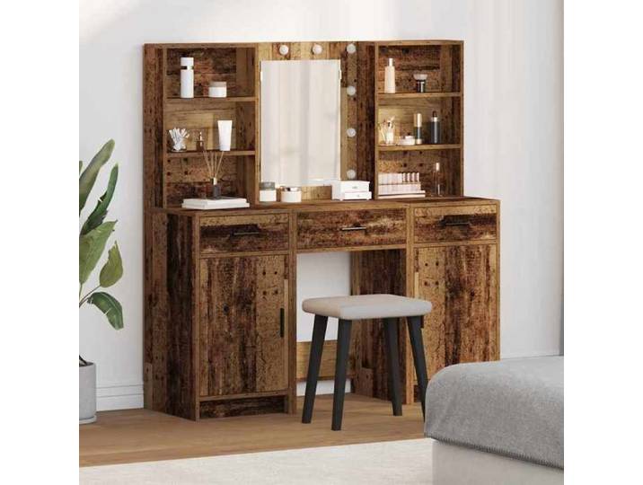 Ensemble de table de maquillage avec LED - (3 pcs) - Grande espace - Bois ancien 50x41x135 cm A2606