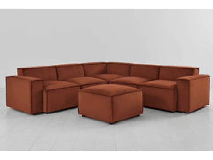 Ecksofa Model 03 mit Polsterhocker, Umbrabraun