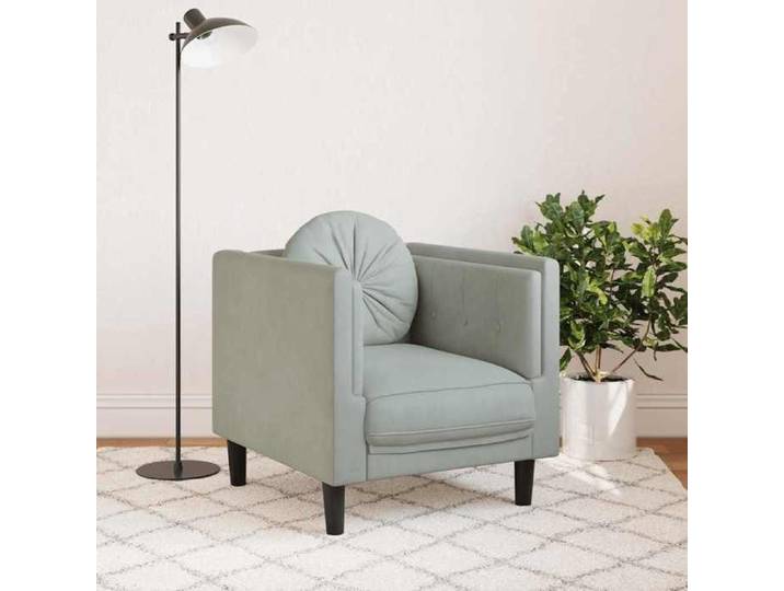 Fauteuil moderne en velours - VIDAXL - Gris clair - 71x77x70 cm - Velours doux - Accoudoirs - Oreiller rond inclus