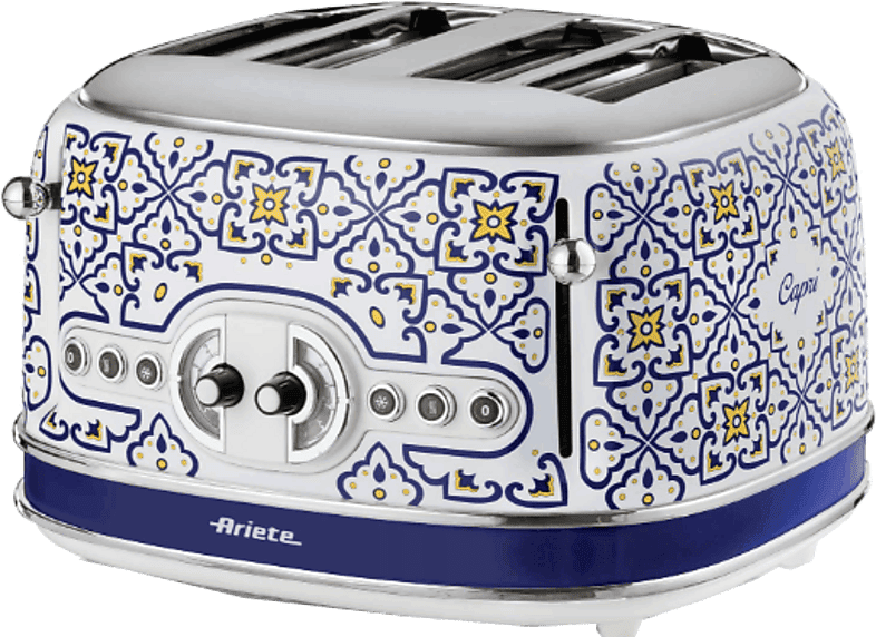 Tostadora - Ariete Capri, 1630W, 4 Ranuras, Rebanadas, 6 Niveles de Tostado, Azul/Blanco