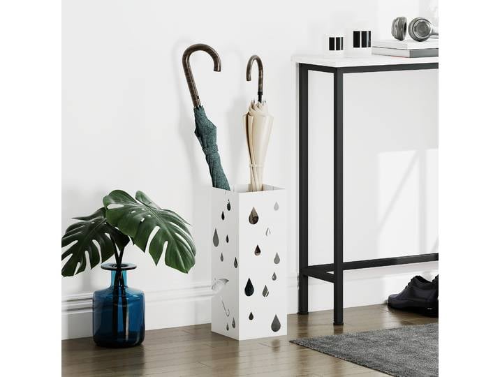 HOMCOM Porte-Parapluie Carré Acier Blanc avec Bac Amovible