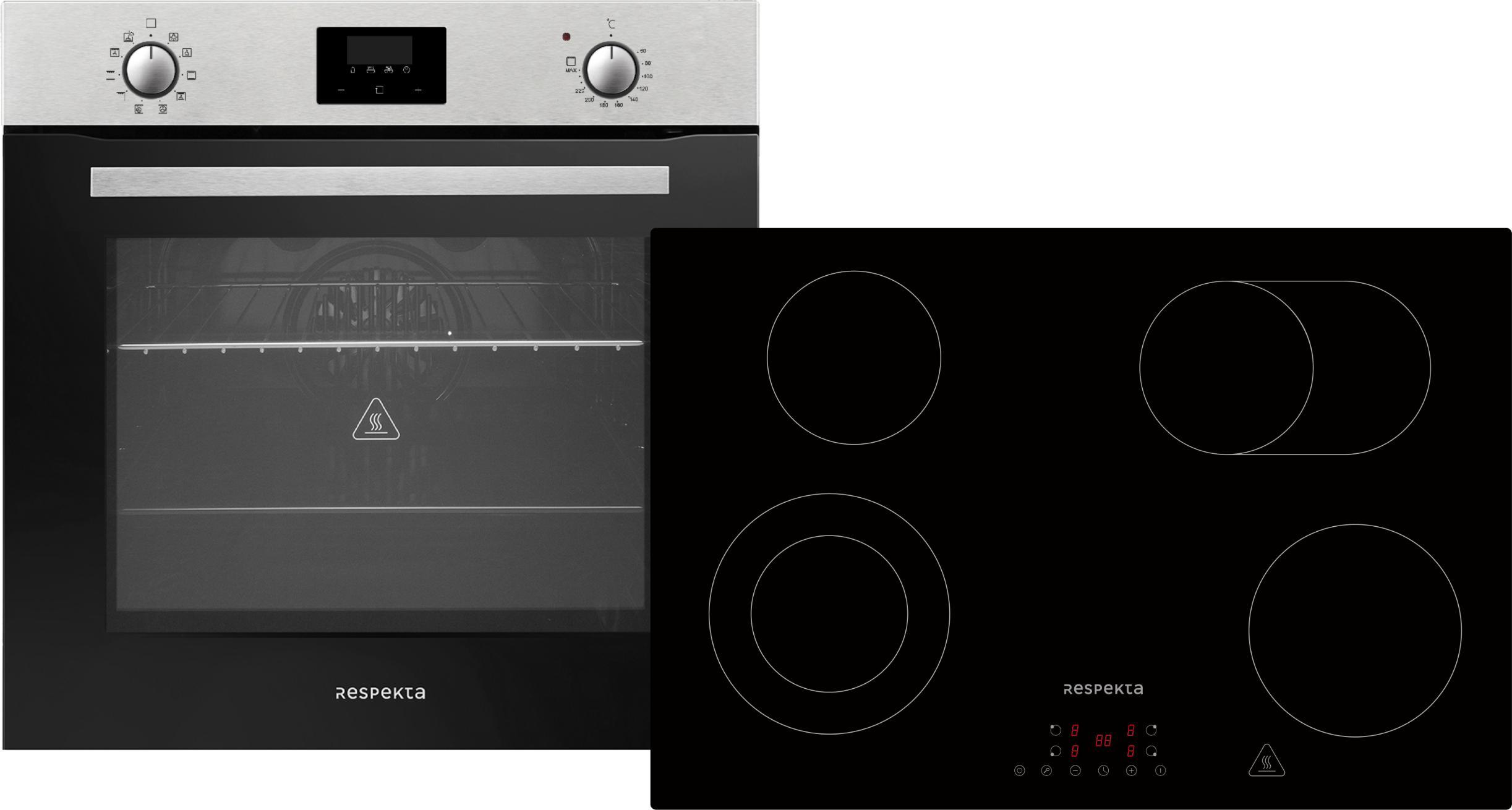 Backofen Herd Kochfeld 77 cm Herdset Grill Heißluft Einbau Timer 72 l Respekta