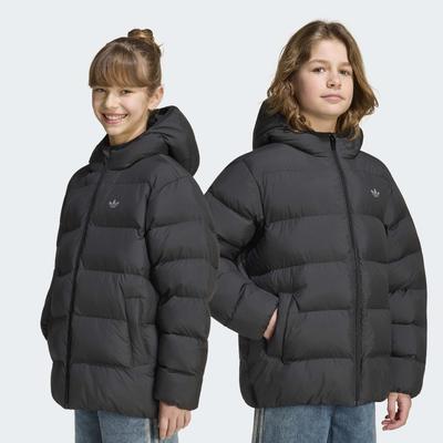 Outdoorjacke ADIDAS ORIGINALS "PUFFER, REGULÄR GESCHNITTEN", Jungen, Gr. 164, schwarz, Obermaterial: 100% Polyester, Jacken Outdoorjacke, mit Kapuze, in Puffer-Ausführung