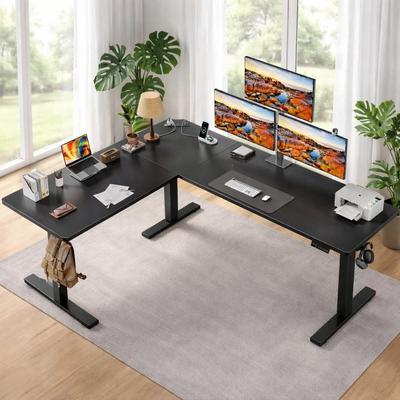 Hansabenne L-Shaped Standing Desk Adjustable Corner Desk with Charging Station