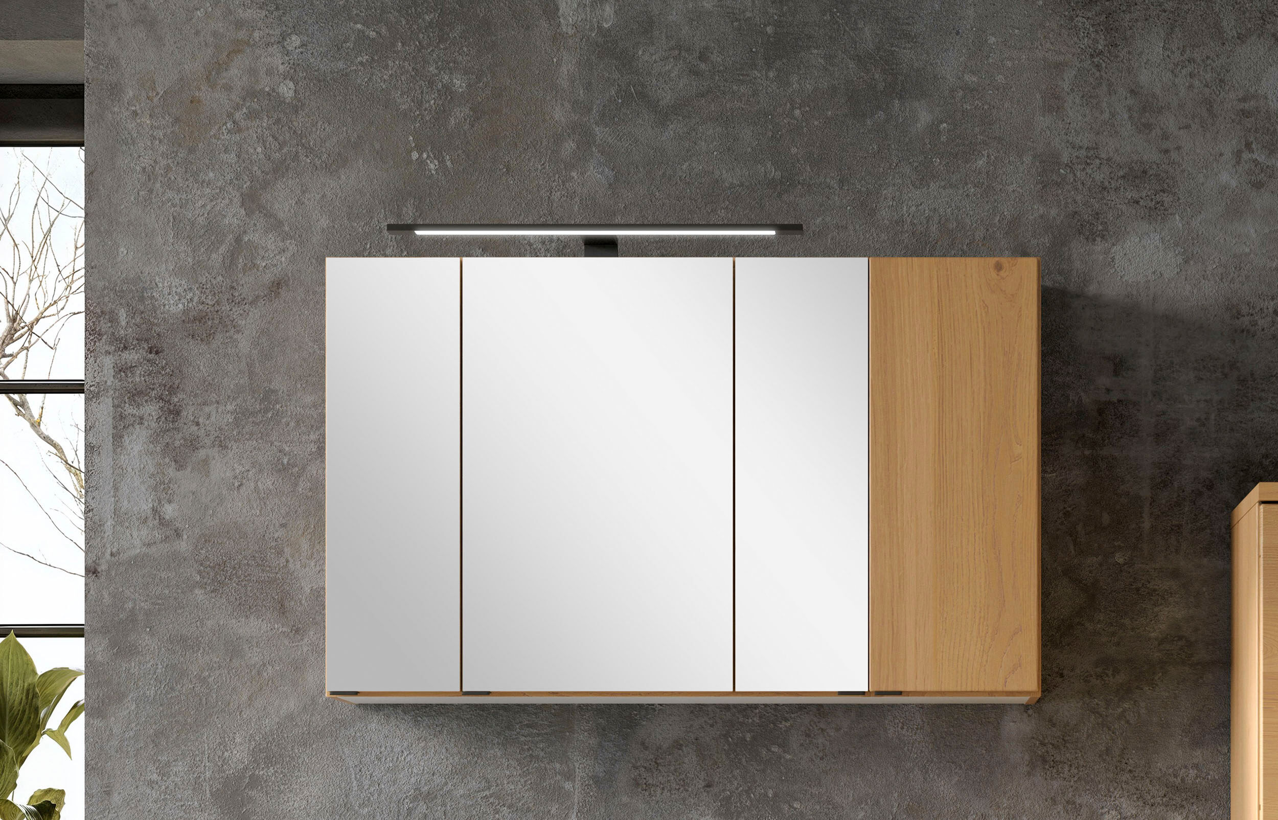 Spiegelschrank WELLTIME "MAILAND, gedämpfte Scharniere, LED-Aufbauleuchte", braun (wildeiche), B:105cm H:64cm T:20cm, MDF, Schränke, Spiegelschrank, Wildeiche, LED-Aufbauleuchte, gedämpfte Scharniere