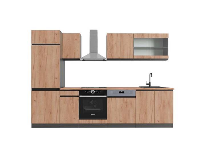 Cuisine R-Line 300cm J-Shape PT Chêne Chêne de force doré/Anthracite Vicco 42942