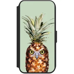 Nivocase Klapphülle für Apple iPhone 8 Handyhülle aus Kunst Leder NIVOflip schwarz Ananas Eule Vogel (Apple iPhone 8), Smartphone Hülle, Schwarz