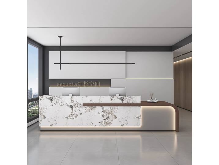 Bureau de réception de rangement personnalisé, bureaux de réception minimalistes nordiques modernes, mobilier de bureau polyvalent pour réception Mostrador