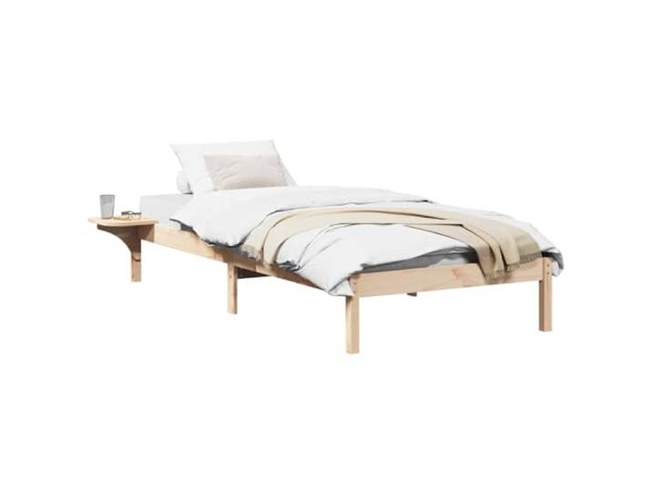 PUGYNBK Bettgestell Natur, 75 x 190 cm, Kiefer massiv Fester Lattenrost, Rückenlehne, modernes Design, Reinigung mit feuchtem Tuch