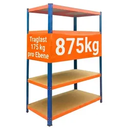 Relaxdays Schwerlastregal 5 Ebenen Metall Blau,Hellbraun,Orange