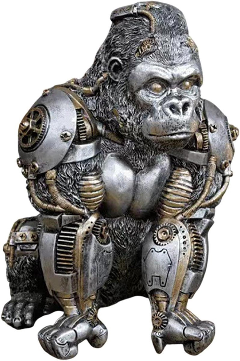 Uniek Steampunk Gorilla Beeld - Meerkleurige Dierensculptuur voor Woonkamer Decoratie - Hoogte: 24 cm