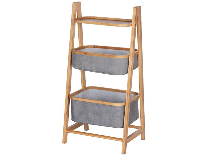 Wäschesortierer WENKO Bahari , braun (braun, grau), B:44cm H:91cm T:34cm, Bambus, Wäschesammler, Wäschesortierer, Bambus, 2 Körbe und 1 Ablage