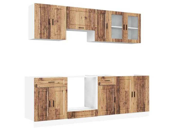 Favemtsl 8-TLG. Küchenschrank-Set Kalmar Altholz-Optik Holzwerkstoff Stabiles 8-teiliges Möbel-Set für die Küche: Flexibler Stauraum mit verstellbaren Füßen und moderner Glasvitrine.