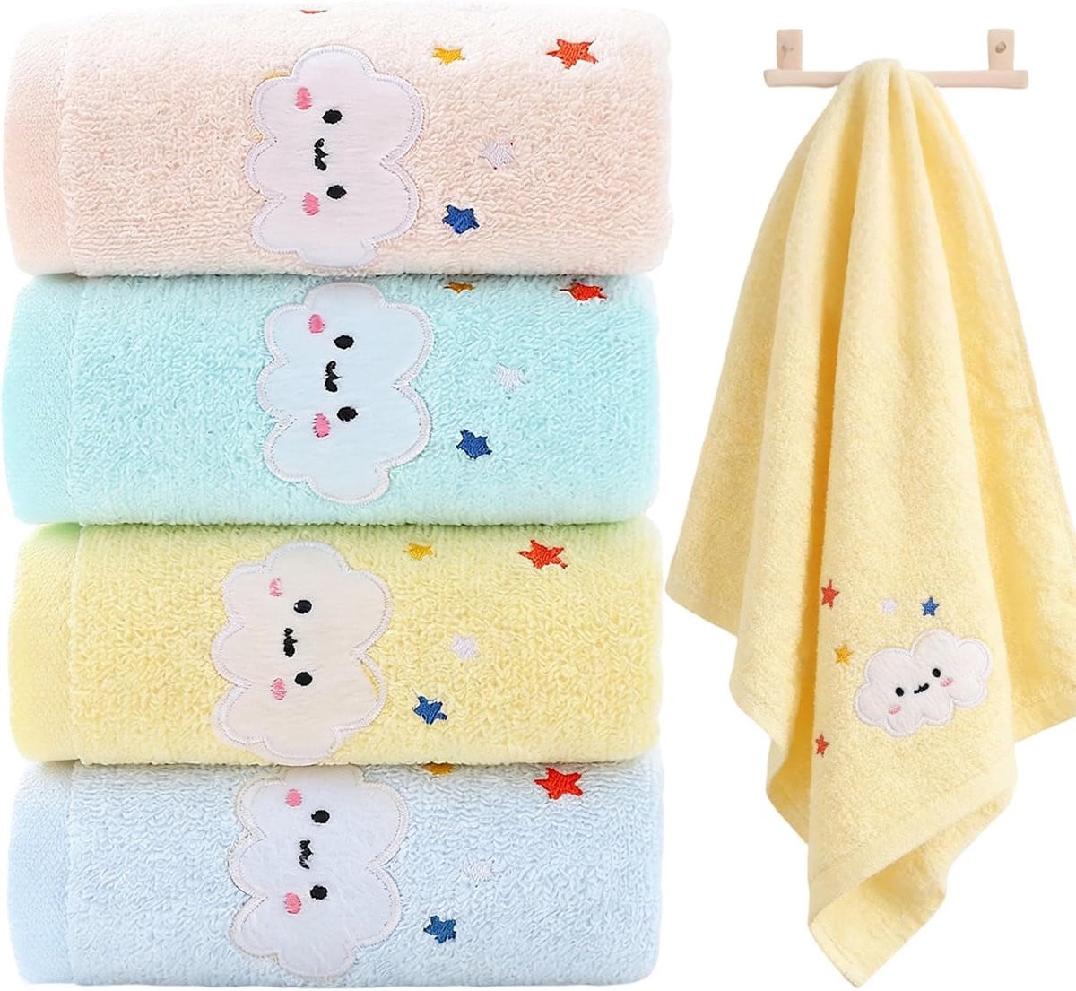 Set van 4 cartoon kinderhanddoeken voor baby's