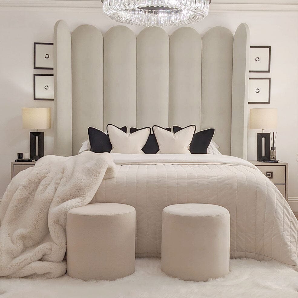 Florence Smoke Grey Curved Fluted Headboard with Adjustable Wings, Double