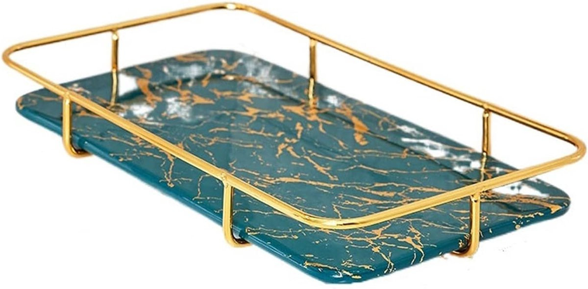 Decoratief Keramisch Dienblad met Marmerpatroon en Gouden Details - Wit