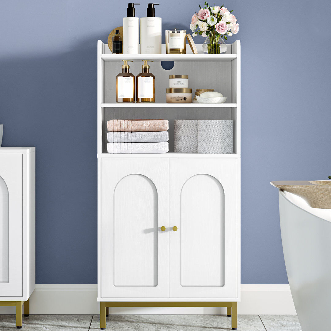 East Urban Home Bathroom Storage Cabinet, Slim Bathroom Floor Cabinet with 2 Door and Adjustable Shelf, Wooden Freestanding Storage Unit for Dining Kitchen Living Roo Natural 100cm H X 50cm W X 30cm D