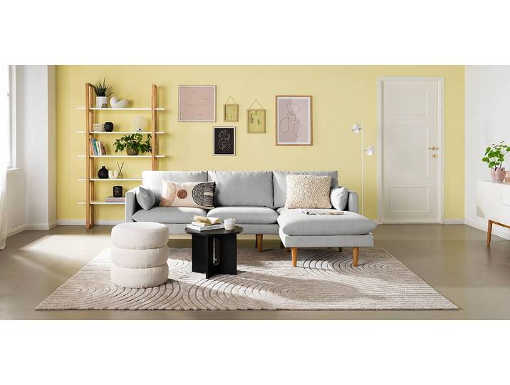 Ecksofa Grau Webstoff Saia 242 x 83 x 150cm Longchair davorstehend rechts Modern