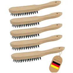 5X Drahtbürsten I 5-reihig I 27 cm lang I mit Holzgriff I Bremssattelbürsten Grill Drahtbürsten Kratzbürsten Metallbürsten Handdrahtbürsten Set Fugenbürste Unkrautbürste