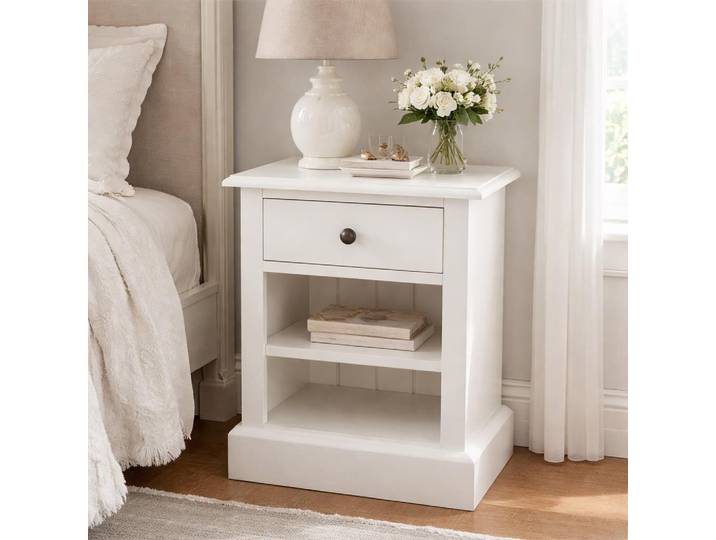 Landhausstil Nachttisch mit Schublade cremeweiß